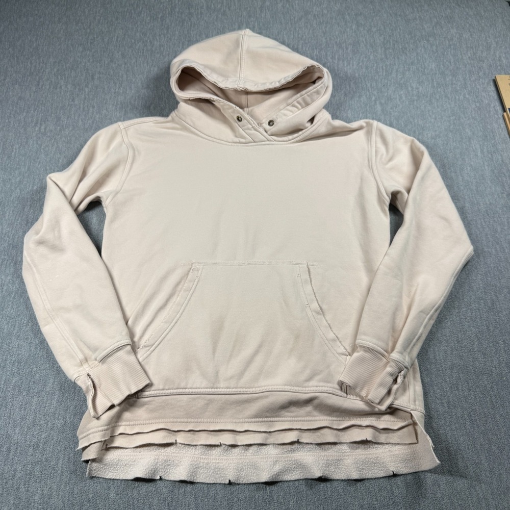 We The Free Hoodie Womens S Beige Layered Raw Hem Fleece Pullover